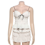 Sexy V Neck Pleated Vest Two Piece Skirts Set GYME-K25S66472