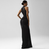 Solid Color Backless Pleated Split Maxi Dress GYME-K25D67246