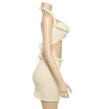 Neck Tie Beaded Camisole Vest Knit Skirt Set GYME-W24S64065