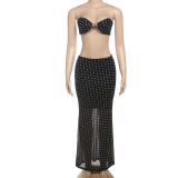 Polka Dot Wrap Vest Mesh Half Body Skirt Two Piece Set GYME-K25S69229