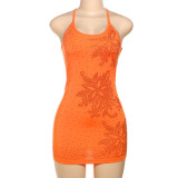 U Neck Hot Drill Backless Mini Dress GYME-K25D65226