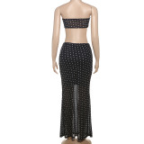 Polka Dot Wrap Vest Mesh Half Body Skirt Two Piece Set GYME-K25S69229