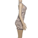 Slash Shoudler Ruched Print Dress GYME-K24D61972