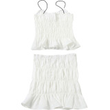 Sexy V Neck Pleated Vest Two Piece Skirts Set GYME-K25S66472