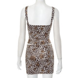 Leopard Print Sleeveless Vest Top Half Skirt Two Piece Set GDSF-D25ST125