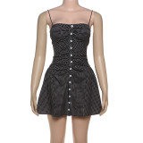 Polka Dot Button Pleated Backless Halter Dress GYME-K25D65007