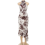 Sexy Print Sleeveless Hollow Out Maxi Dress GYME-K25D65010