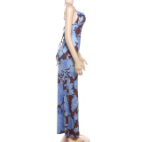 Vintage Printed Sexy V-Neck Backless Dress GYME-K25D70027