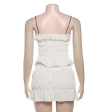 Sexy V Neck Pleated Vest Two Piece Skirts Set GYME-K25S66472