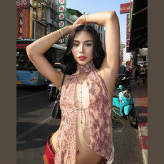 Contrast Color Print Backless Halterneck Vest GYME-K25B62753