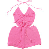 Hollow Out Solid Color Backless Romper GYME-W25Q67401