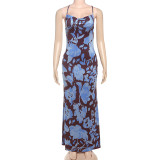 Vintage Printed Sexy V-Neck Backless Dress GYME-K25D70027