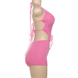 Hollow Out Solid Color Backless Romper GYME-W25Q67401
