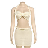 Neck Tie Beaded Camisole Vest Knit Skirt Set GYME-W24S64065