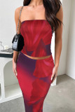 Solid Color Wrap Chest Long Skirt 2 Piece Set MZ-2890