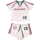 Letter Print Short Sleeve Two Piece Shorts Set GYME-K25S67098