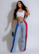 Stripe Contrast Color Patchwork Loose Jeans ZSD-0739