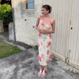 V Neck Print Sling Midi Dress FL-YL25141PFO