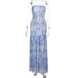 Sexy Print Slim Split Tube Tops Maxi Dress FL-YJ25197PFO