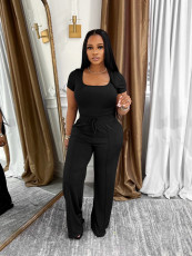 Solid Color Square Neck Top And Wide Leg Pants Suit SFY-730