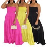 Solid Color Sling Big Swing Maxi Dress AIL-320