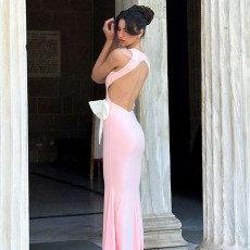 Sleeveless Hollow Out Bow Tie Backless Maxi Dress GYME-K25D71171
