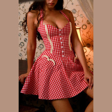 Sexy Halterneck Plaid Print Mini Dress GYME-K25D69119