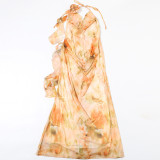 Print Tie Up Mesh V Neck Maxi Dress GYME-K25D68271