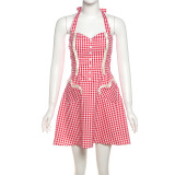 Sexy Halterneck Plaid Print Mini Dress GYME-K25D69119