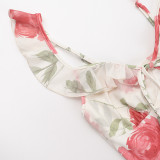 V Neck Print Sling Midi Dress FL-YL25141PFO