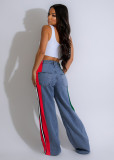 Stripe Contrast Color Patchwork Loose Jeans ZSD-0739