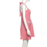 Sexy Halterneck Plaid Print Mini Dress GYME-K25D69119
