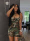 Wrap Chest Cardigan Buttoned Camouflage Romper LSD-24371