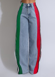 Stripe Contrast Color Patchwork Loose Jeans ZSD-0739