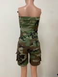 Wrap Chest Cardigan Buttoned Camouflage Romper LSD-24371