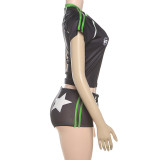 Letter Print Short Sleeve Two Piece Shorts Set GYME-K25S67098