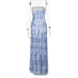 Sexy Print Slim Split Tube Tops Maxi Dress FL-YJ25197PFO