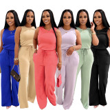 Solid Color Sleeveless Tie Up Two Piece Pants Set SFY-728