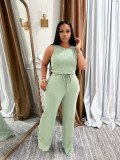 Solid Color Sleeveless Tie Up Two Piece Pants Set SFY-728