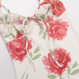 V Neck Print Sling Midi Dress FL-YL25141PFO