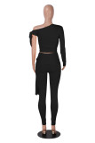 Single Shoulder Long Sleeve Tie Up Two Piece Pants Set MZ-2904