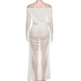 Mesh Solid Color One Shoulder Maxi Dress GYME-K25D68277