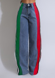Stripe Contrast Color Patchwork Loose Jeans ZSD-0739