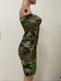 Wrap Chest Cardigan Buttoned Camouflage Romper LSD-24371