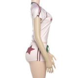 Letter Print Short Sleeve Two Piece Shorts Set GYME-K25S67098