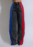 Stripe Contrast Color Patchwork Loose Jeans ZSD-0739