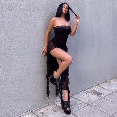 Solid Color Irregular Split Tassel Jumpsuit GYME-K25K65868
