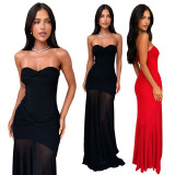 Off Shoulder Solid Color Mesh Maxi Dress MZ-0470
