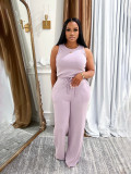 Solid Color Sleeveless Tie Up Two Piece Pants Set SFY-728