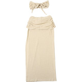 Sexy Solid Wrap Chest Tops Split Long Skirts Suit GYME-K25S68753